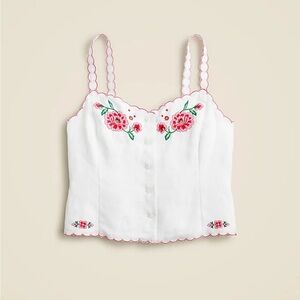 J. Crew White Tank Top with Pink Floral Embroidery